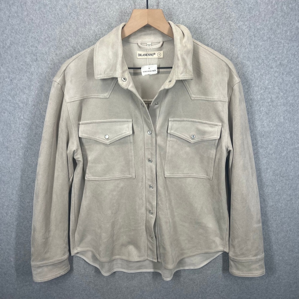 BlankNYC Shacket Women Size S Beige Faux Suede Snap Button Western EUC
